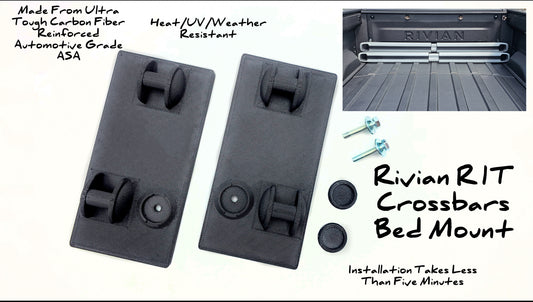 Rivian R1T Crossbars Bed Mounts | Carbon Fiber ASA-CF | No-Drill Storage Solution | Includes Extended Hardware